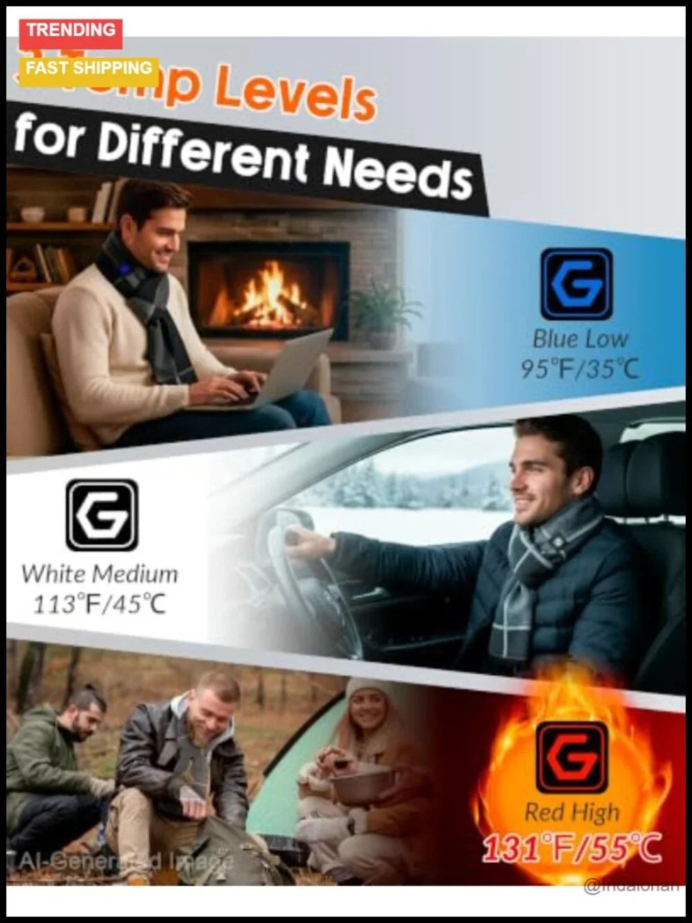 Heated Scarf with Rechargeable Battery - Graphene Electric Neck Shawl for Men
